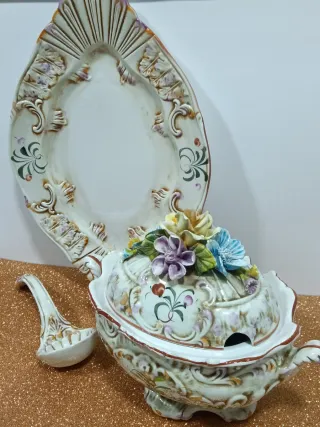 Ensaladera vintage porcelana tapa floral