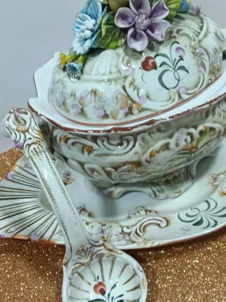 Ensaladera vintage porcelana tapa floral