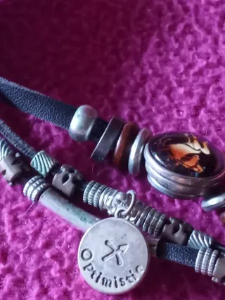 PULSERA DE CUERO, SIMBOLO Y MEDALLA DE SAGITARIO