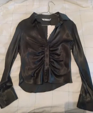 Camisa Zara Raso Verde Botella Talla M