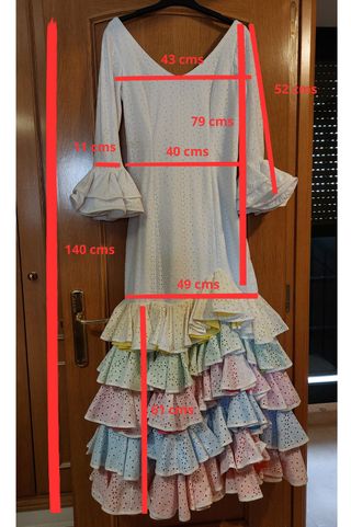 Traje Flamenca Blanco perforado volantes color T42