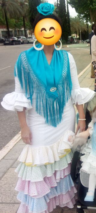 Traje Flamenca Blanco perforado volantes color T42