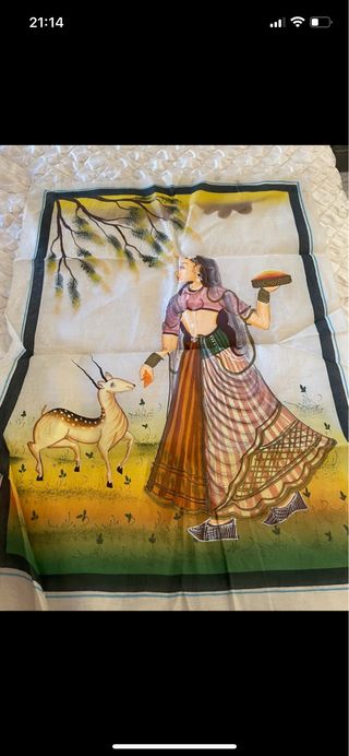 Tela dipinta a mano con cervo e donna