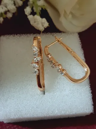 Pendientes aro baño oro 2.5cm con circonitas