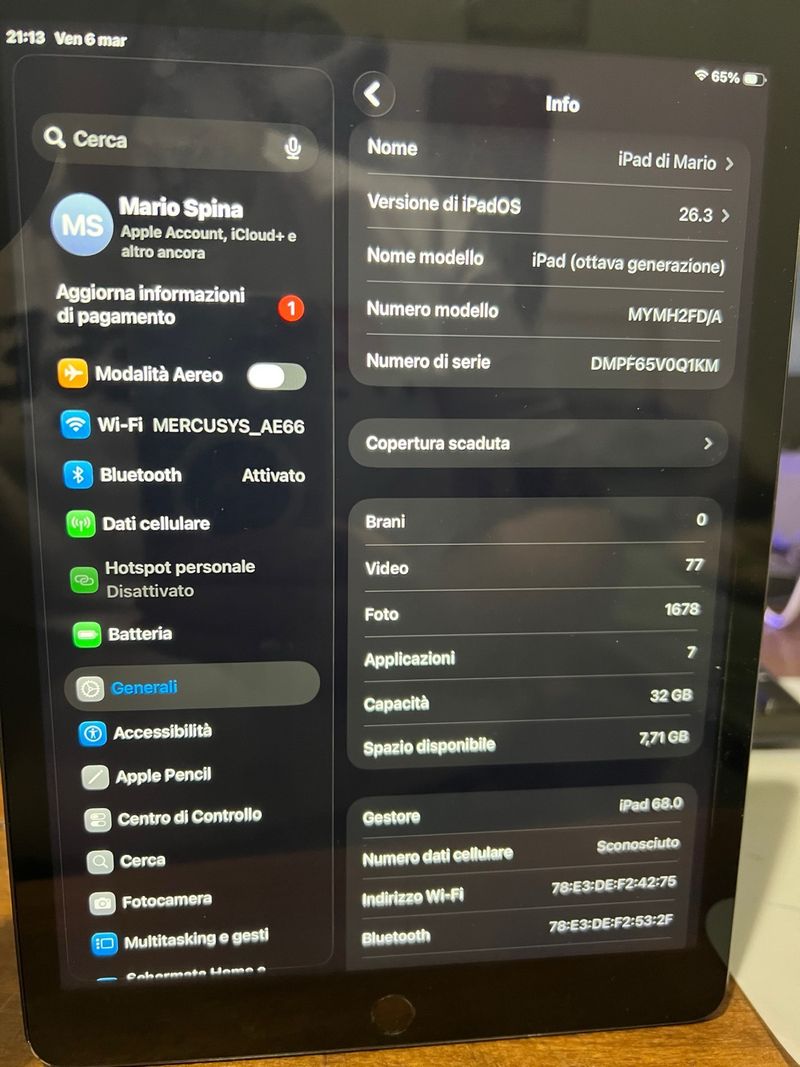 iPad 8ª Gen 32GB Wi-Fi + Cellular Plata