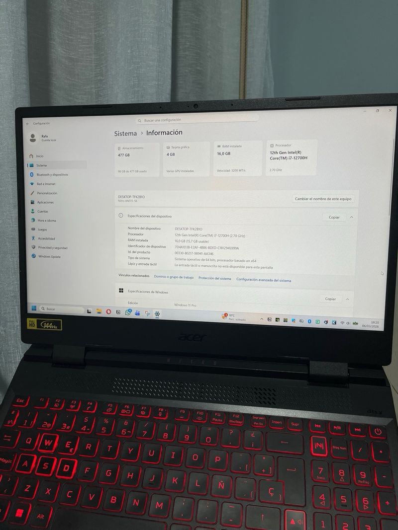 Acer Nitro 5 - i7 12ª Gen / RTX 3050 / 16GB RAM afbeelding 5