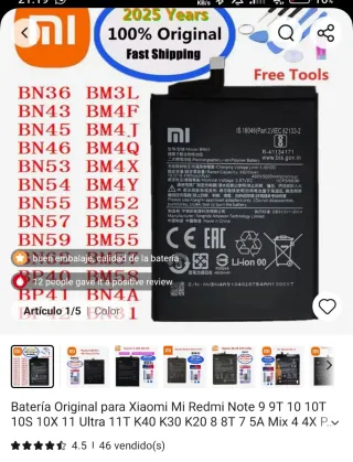 Batería Xiaomi BN53 4920mAh