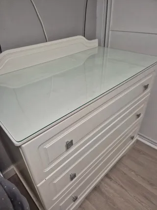 Cómoda 3 cajones madera y cristal