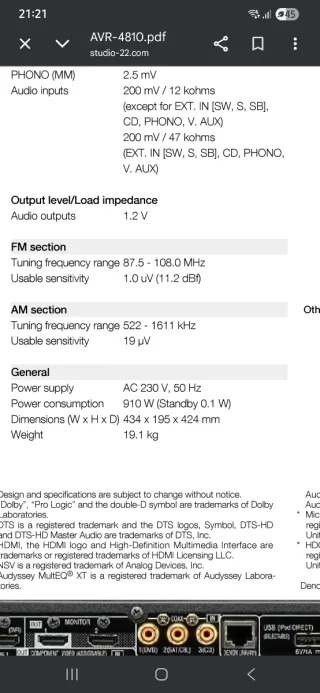 Denon AVR-4810 Receptor AV Negro