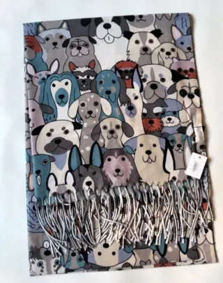 Pashmina perros lana viscosa flecos