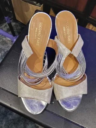 Sandalias de piel mujer oro/plata