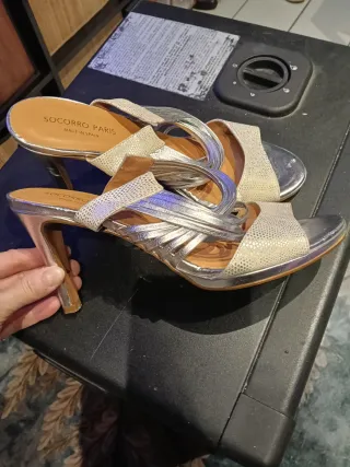 Sandalias de piel mujer oro/plata
