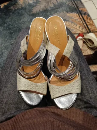 Sandalias de piel mujer oro/plata