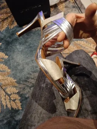 Sandalias de piel mujer oro/plata