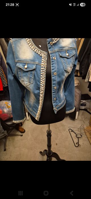 Giacca jeans con perline taglia XL