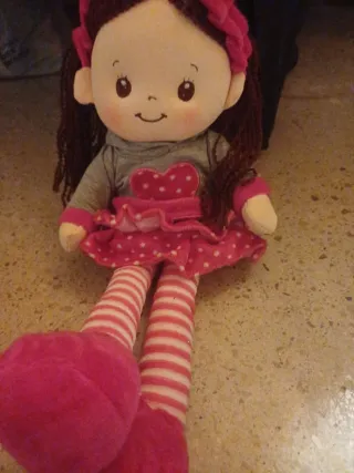 Peluche Muñeca Corazón Rosa Rayas