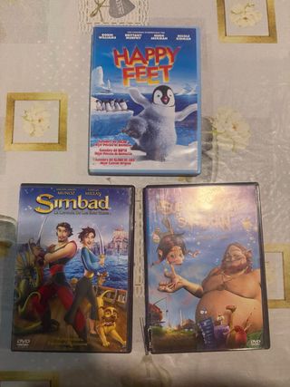 3 Películas DVD: Happy Feet, Simbad, El Planeta de