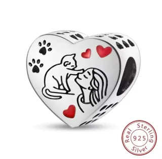 Abalorio Corazón Plata Gato y Persona para Pandora