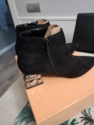 Botas Ante Tacón Cristal Negro/Plata