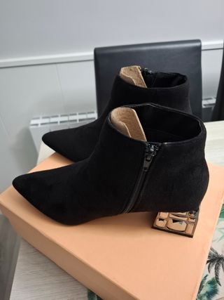 Botas Ante Tacón Cristal Negro/Plata