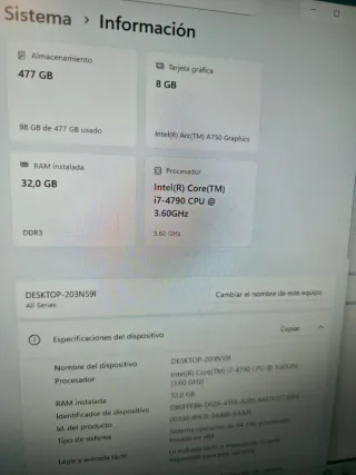 PC Gaming Arx i7 4790 32GB RAM 512GB SSD ARC A750