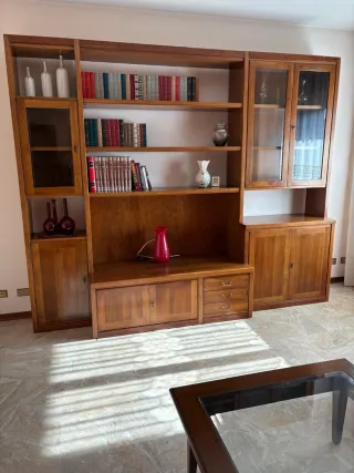 Libreria Soggiorno Legno Massiccio e Vetro