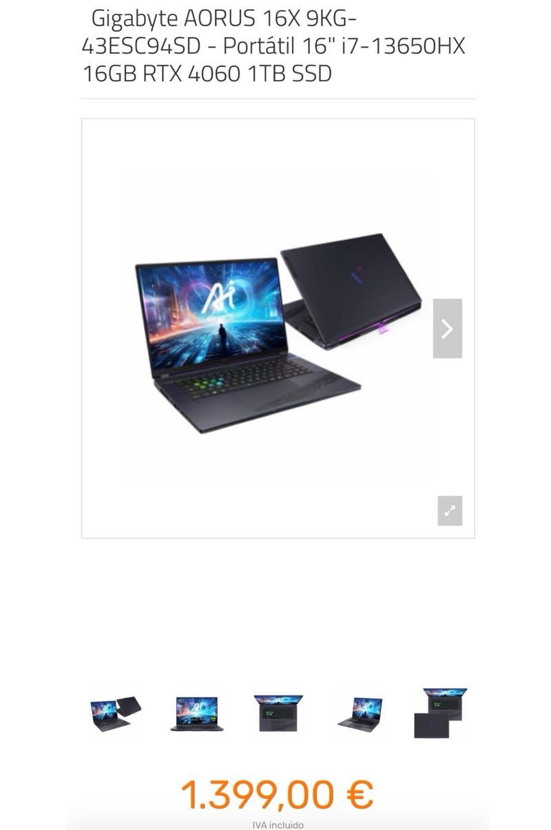 AORUS 16X i7 RTX4060 | Impecable 1 Mes afbeelding 8