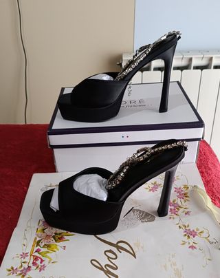 Elegantes Sandalias Satinadas Tacón Plataforma #38