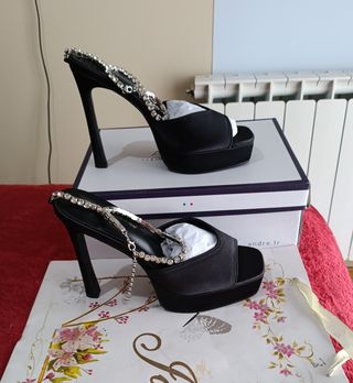 Elegantes Sandalias Satinadas Tacón Plataforma #38