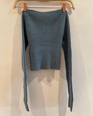 Top Azul Acanalado Manga Larga Talla XS