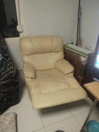 Sofá relax piel beige