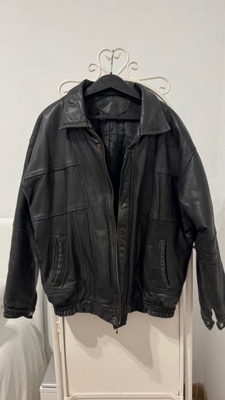 Chaqueta Cuero Negro Vintage 90s Hombre Mujer M