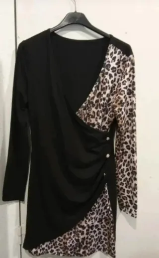 Vestido Talla S Negro y Animal Print