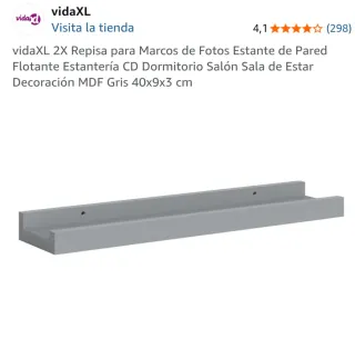 vidaXL 2X Repisa Flotante Gris 40x9x3 cm
