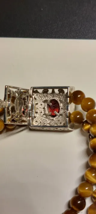 Pulsera Ojo de Tigre y Granate Plata