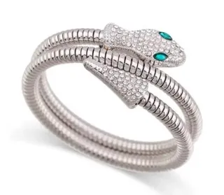 Pulsera Serpiente Plata y Ojos Verdes