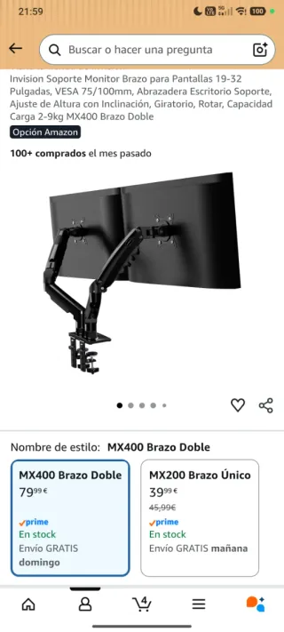 Soporte Doble Monitor Invision MX400