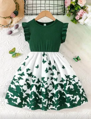 Vestido niña verde mariposas talla 10