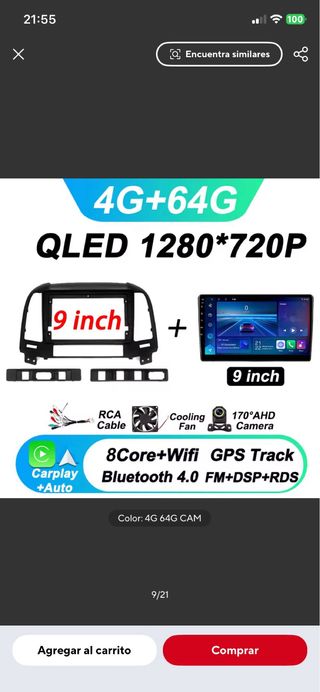 Pantalla 9” Hyundai Santa Fe 2 06-12 + Marco