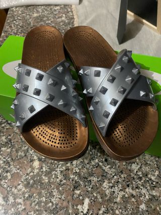 Ciabatte donna argento e marrone