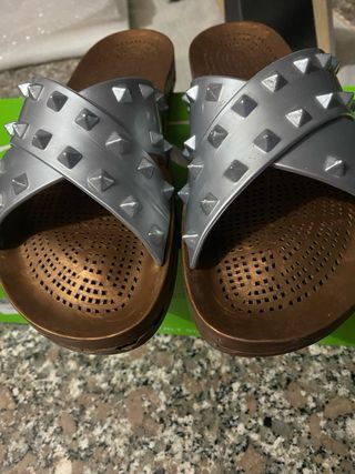 Ciabatte donna argento e marrone