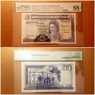 Billete Gibraltar 10 Libras 1975 PMG 68 EPQ