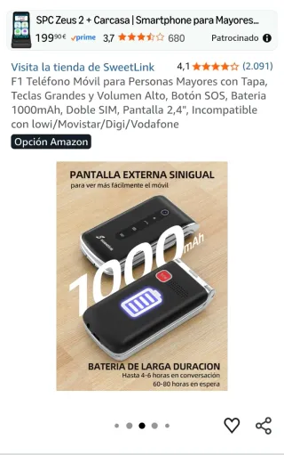 Teléfono Móvil SweetLink F1 Personas Mayores