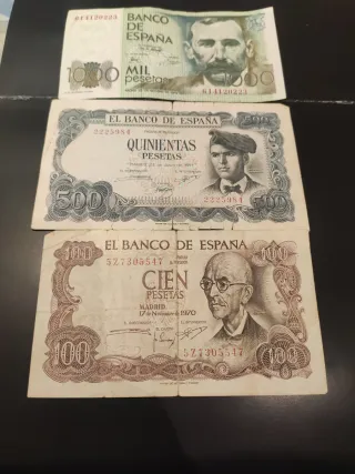 3 Banconote Peseta: 1000, 500 e 100