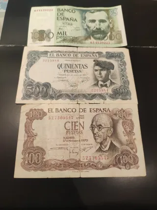 3 Banconote Peseta: 1000, 500 e 100