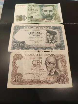 3 Banconote Peseta: 1000, 500 e 100