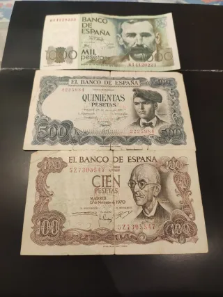 3 Banconote Peseta: 1000, 500 e 100