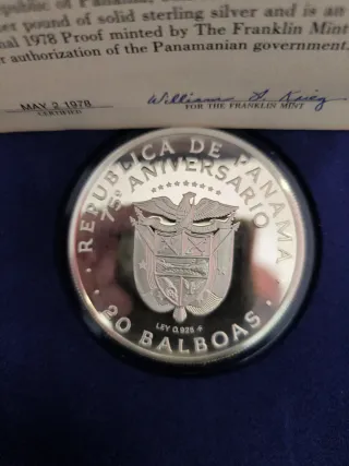 Moneda 20 Balboas Panamá 1978 Certificado