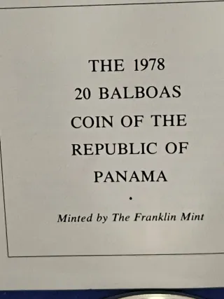 Moneda 20 Balboas Panamá 1978 Certificado