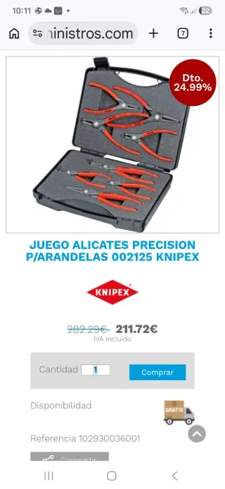Juego Alicates Arandelas Knipex 002125 x8